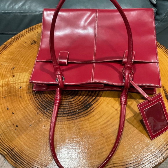 Wilsons Leather Red Structured Tote Handbag Business Laptop - Picture 10 of 16